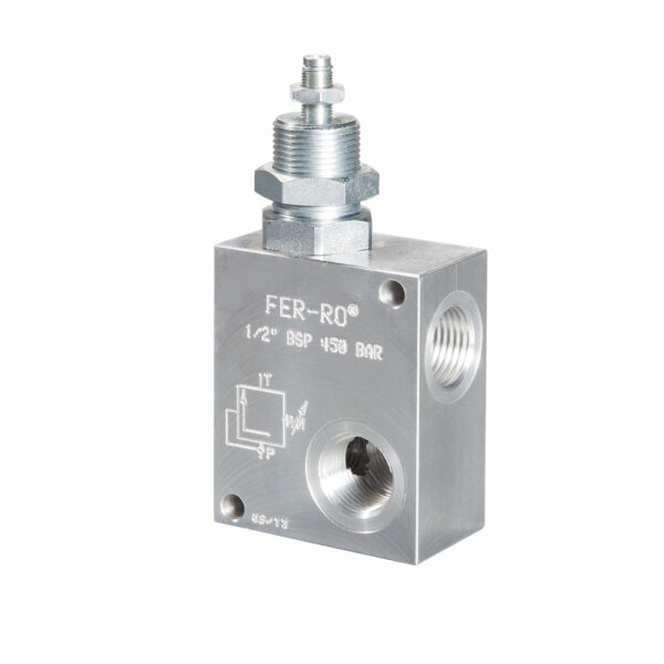 Ferro 1/2” BSP Hidrolik Direkt Emniyet Valfi - Alyan Anahtar Ayarlı (50-380 Bar)