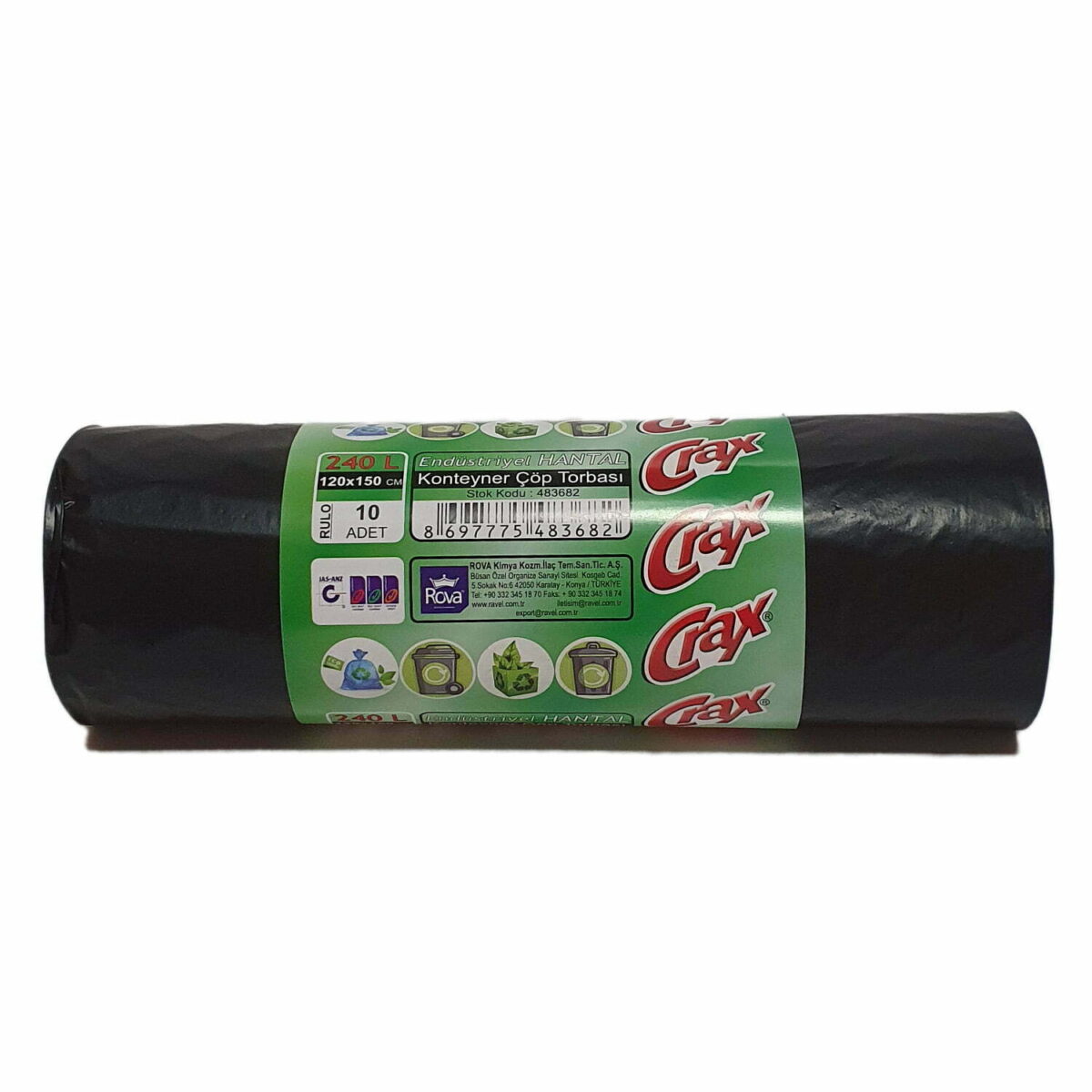 crax 240 lik konteyner hantal boy cop torbasi siyah 10 lu 20 rulo 11109