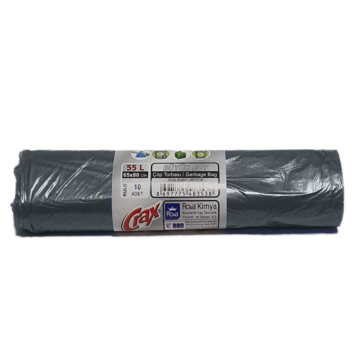crax standart buyuk boy cop torbasi siyah 10 lu 100 rulo 11100