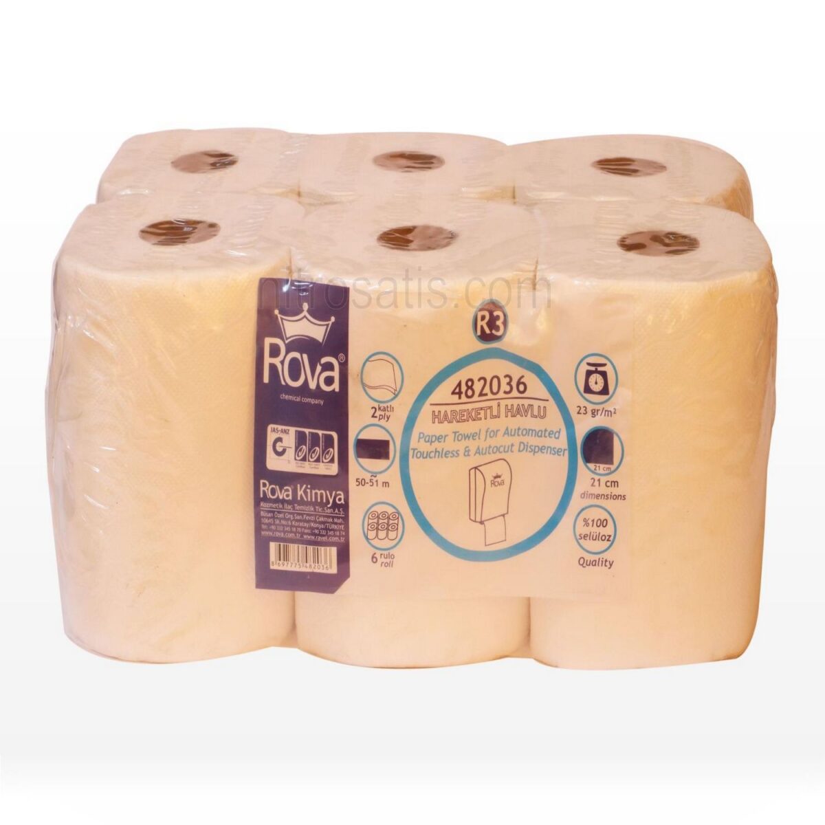 Rova Hareketli Havlu 21cm 2,5Kg 44mt 6 Rulo %100 Selüloz - Görsel 1