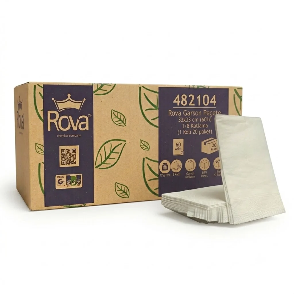 Rova Garson Peçete 1/8 Katlama 33x33 cm 60'lı (1 Koli 20 paket)