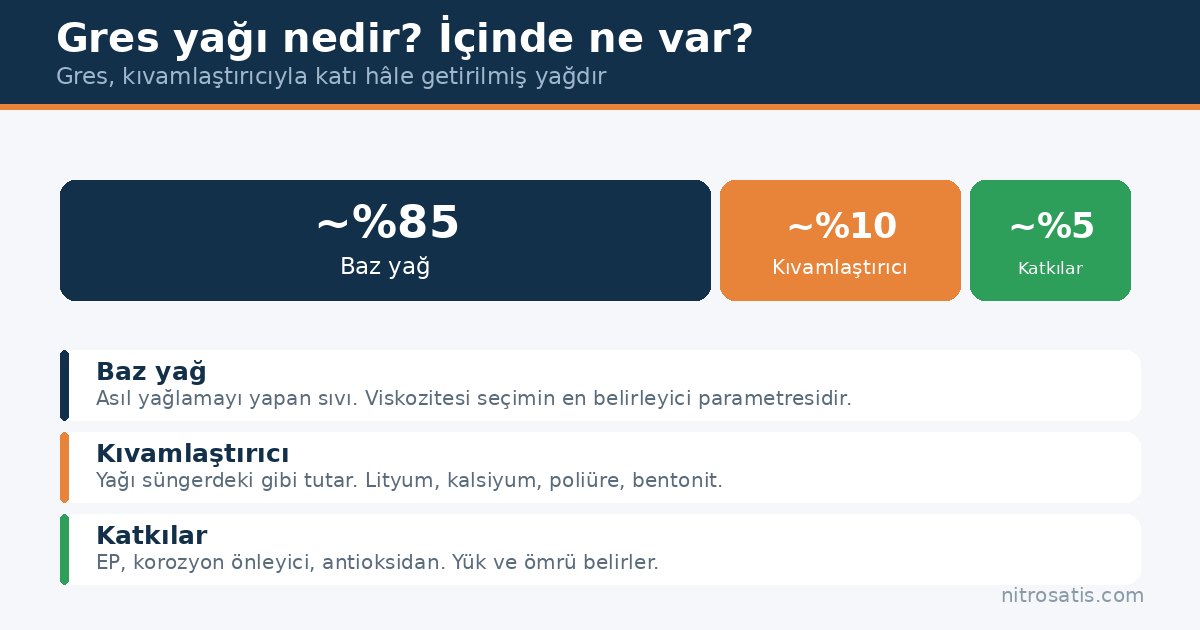 Gres yağı nedir: baz yağ, kıvamlaştırıcı ve katkı oranları