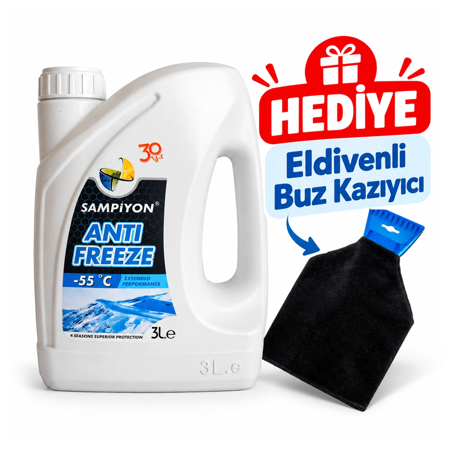 NTANF002-BKH Şampiyon Süper Antifriz -55°c Mavi Antifriz 3 Lt. - Eldivenli Buz Kazıyıcı Hediyeli - Görsel 1